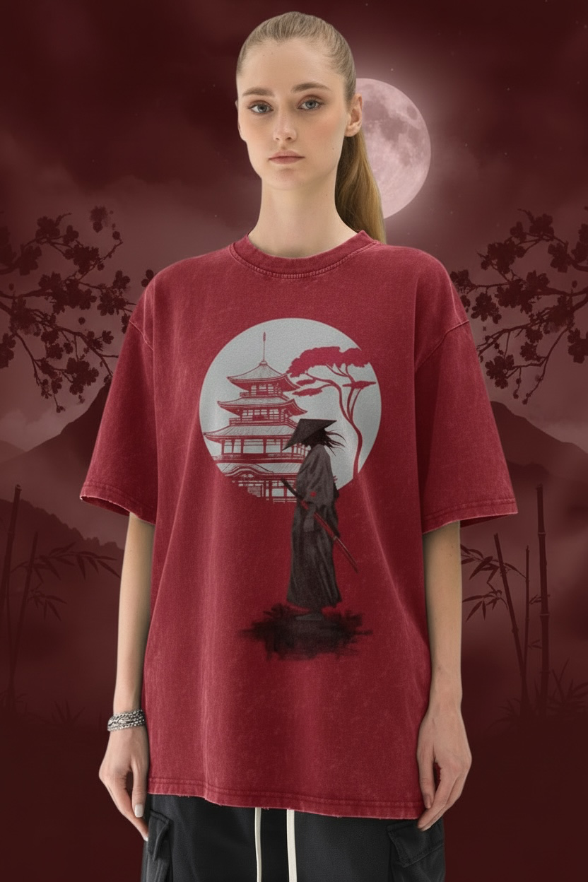 Samurai & Moon Unisex T-Shirt | Silver & DTG Print