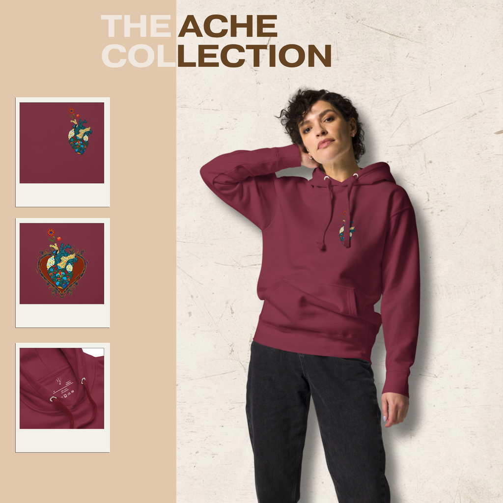 Cracks Beneath Beauty graphic hoodie by Ink & Fable Apparel, soft cotton blend with front pocket and 3-panel hood