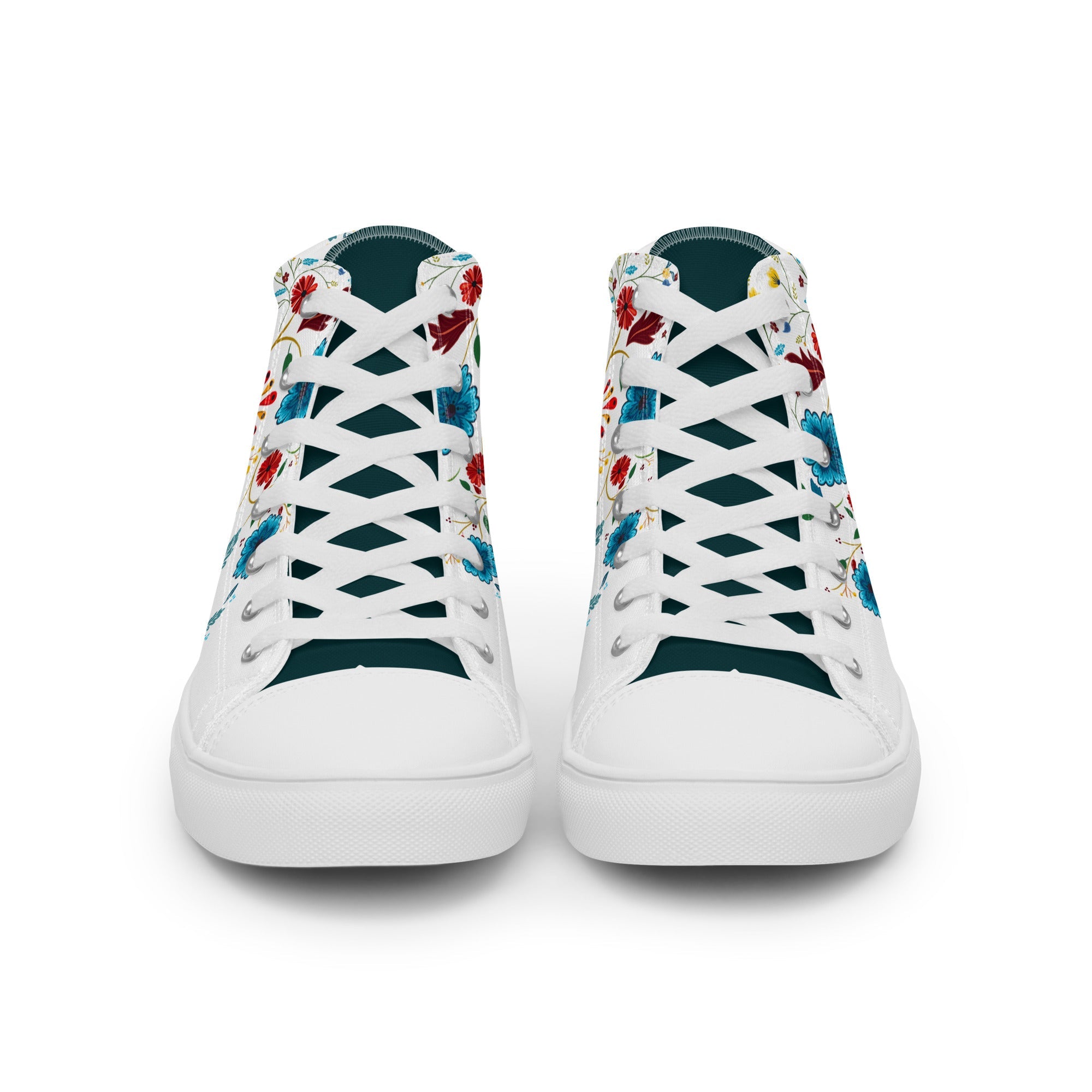 Men’s high top canvas shoes with lace-up front and padded collar, breathable lining, and EVA rubber outsole