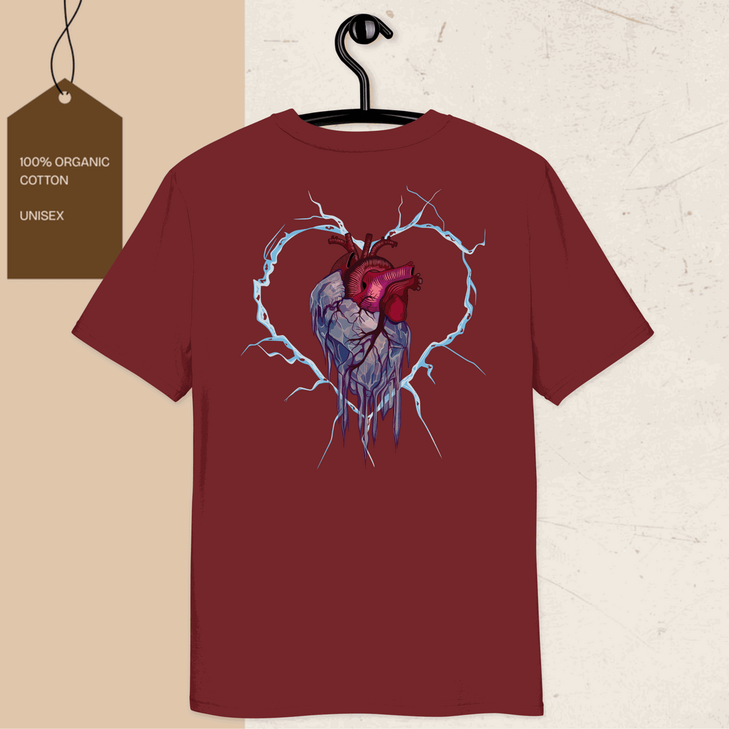Frozen Heart graphic t-shirt made from 100% organic cotton with a survival-themed design