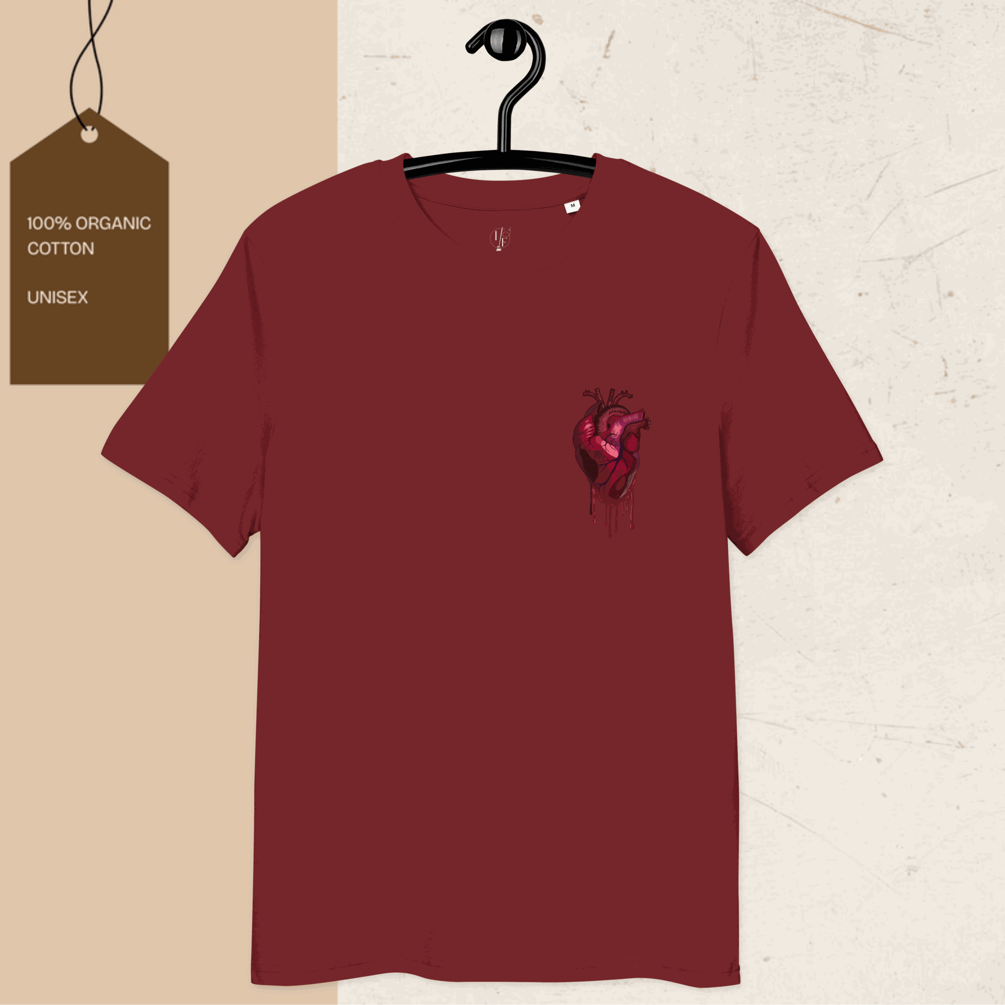 Unisex organic cotton Frozen Heart graphic t-shirt with eco-friendly design and meditative message