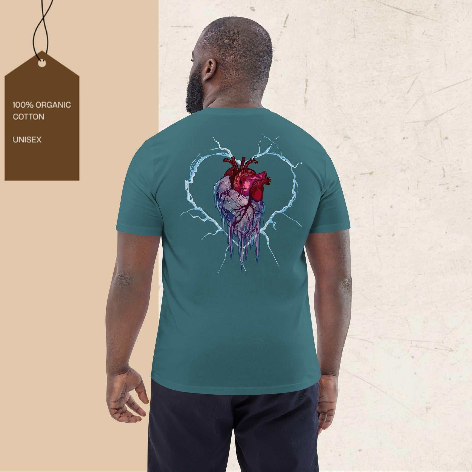 Organic cotton Frozen Heart graphic t-shirt with bold blue heart design and eco-friendly fabric