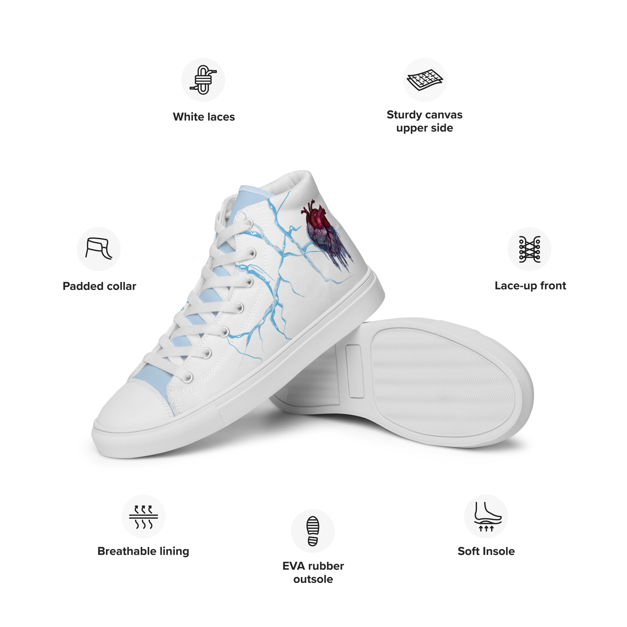 Women's High Top Canvas Shoes | Ink & Fable Apparel | Frozen Heart